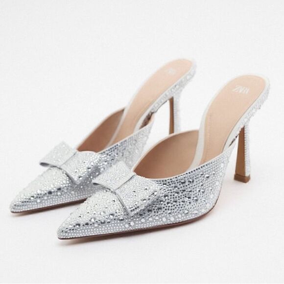 BRIDAL ZARA RHINESTONE BOW HEELED SLING BACKS PRINCESS WEDDING - Picture 1 of 10